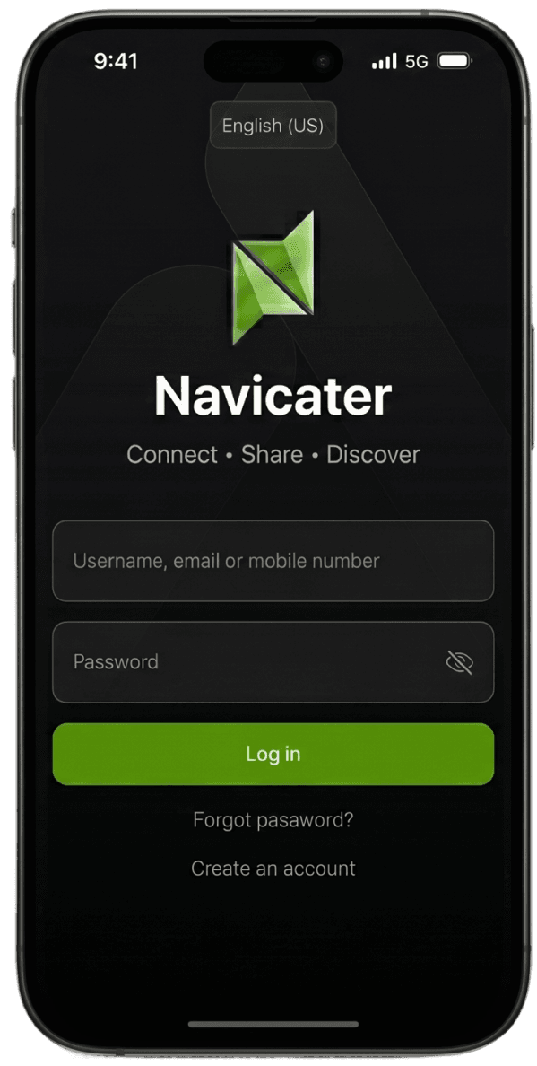 Navicater app home screen